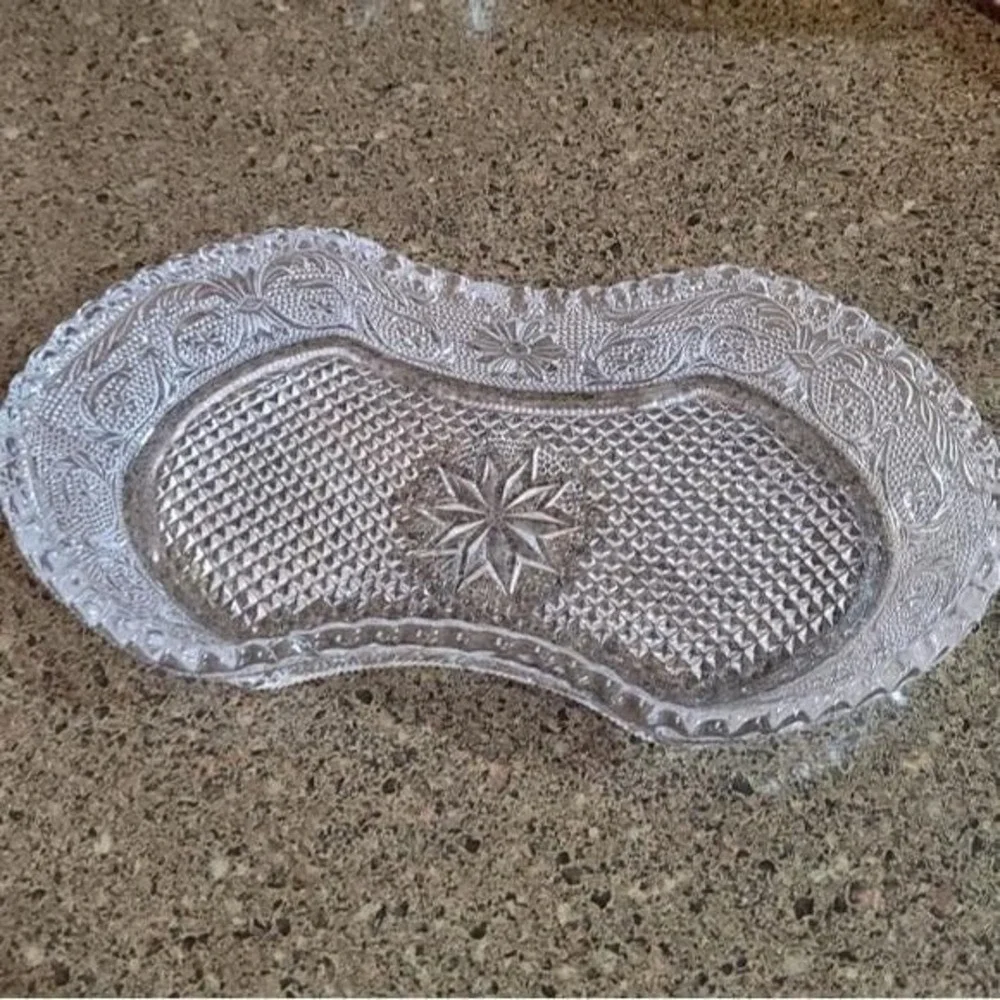 Vintage Duncan‎ Miller Pressed Glass Relish Dish Starburst Diamond Pattern Clear